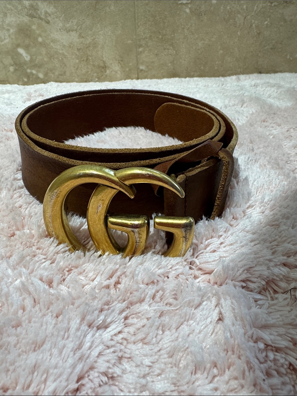 Gucci Brown Leather Belt with Gold Double G Buckle
